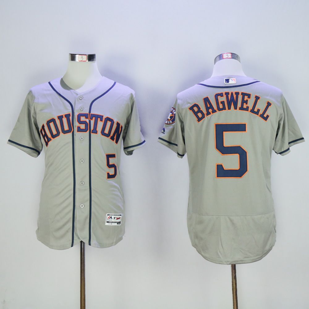 Men Houston Astros 5 Bagwell Grey Throwback MLB Jerseys
